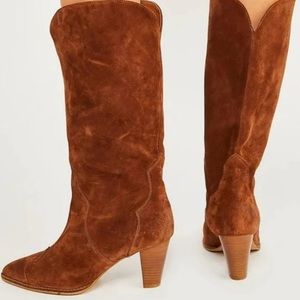 Free People Shane Tall Cognac Boots Size 37.5 or US Size 6-6.5 Retail $328.00